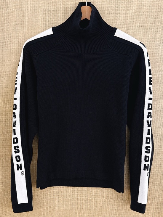 Harley-Davidson Sweaters - Harley Davidson Moto Sweater Black Turtleneck Spell Out Sleeve Sturgis Hog Biker